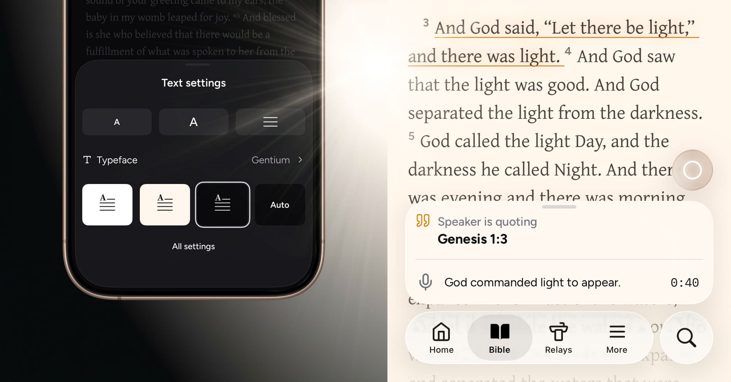Light theme and Bible text settings for pre-release